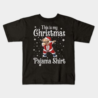 This Is My Christmas Pajama Shirt Dabbing Dog Santa Hat Christmas Kids T-Shirt